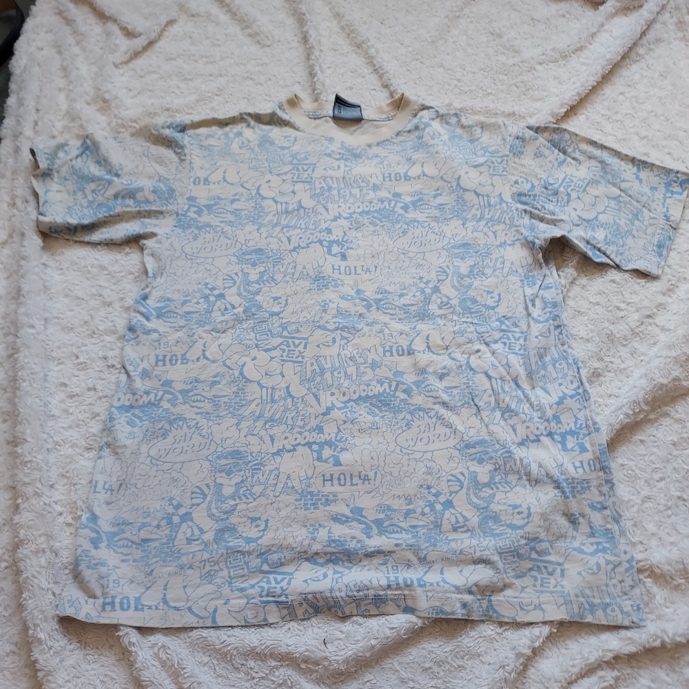 Avirex Vintage All Over Graphic Print Logo T-shirt Graffiti Skater Y2K Grunge